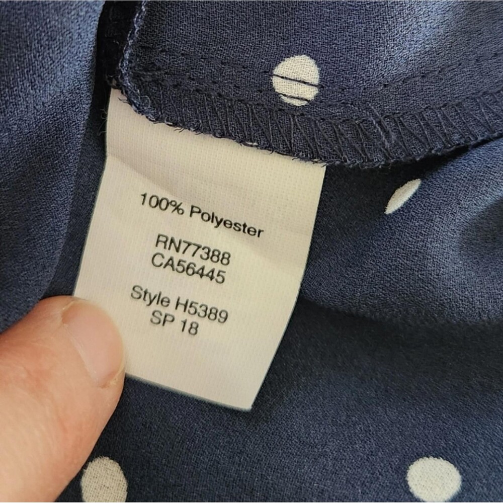 J.Crew Cold Shoulder Ruffle Blouse Navy White Polka Dot Silk Feel Top Size 10 - Picture 8 of 8